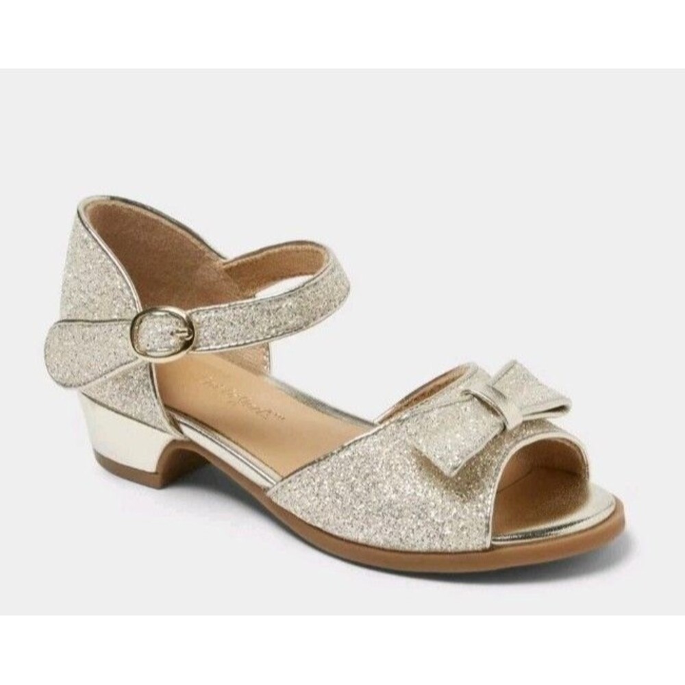 Cat & Jack Toddler Girls Hazina Peep Toe Low Contoured Glitter Dress Heel Size 9